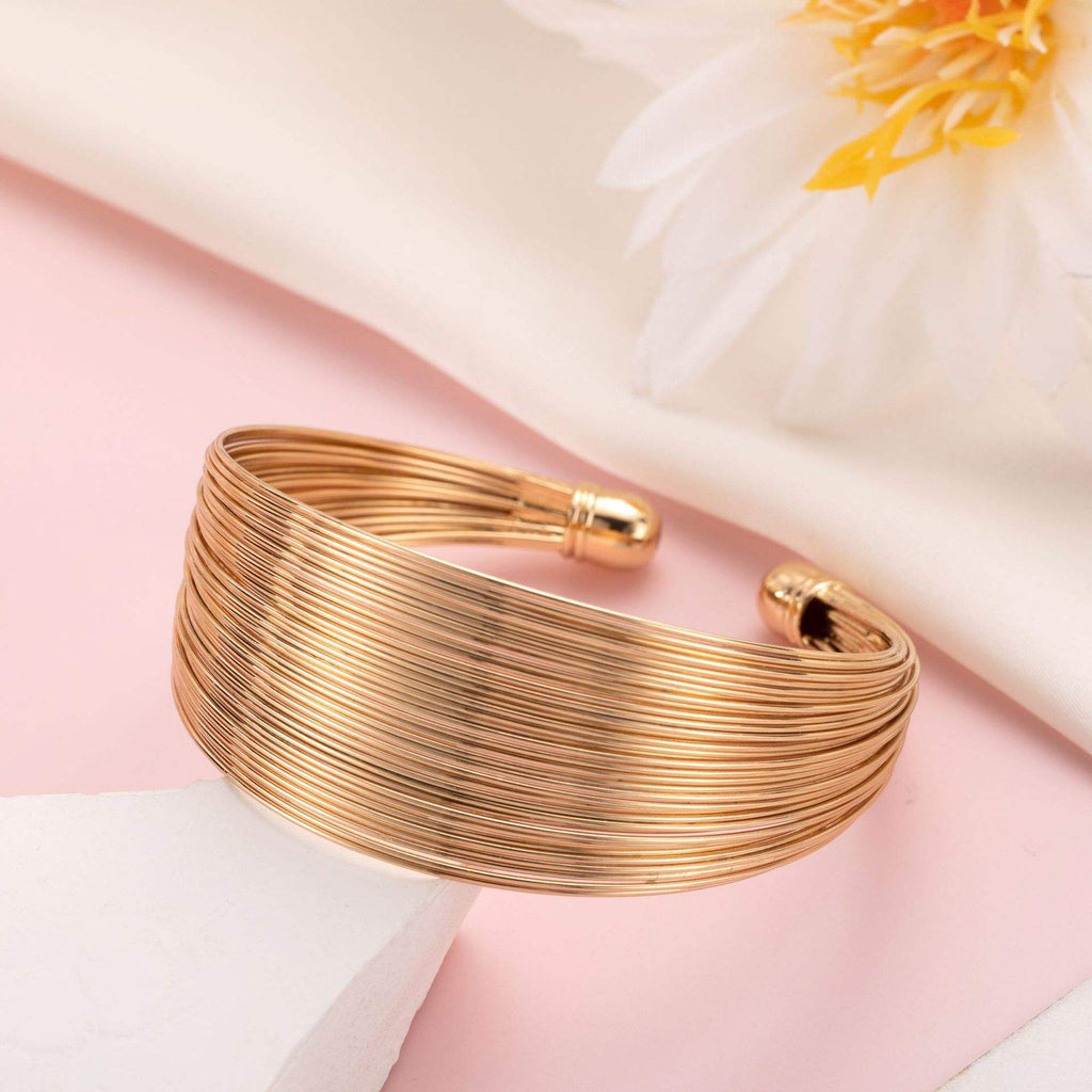 Auric Harmony Gold Cuff Bracelet for women – elegant layered gold-plated jewellery by Rayona Jewels