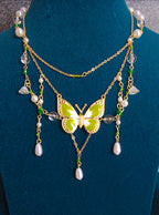 close up of Garden Butterfly Pearl Choker Necklace with multi layer butterfly designed for women with gold coating by Rayona India 