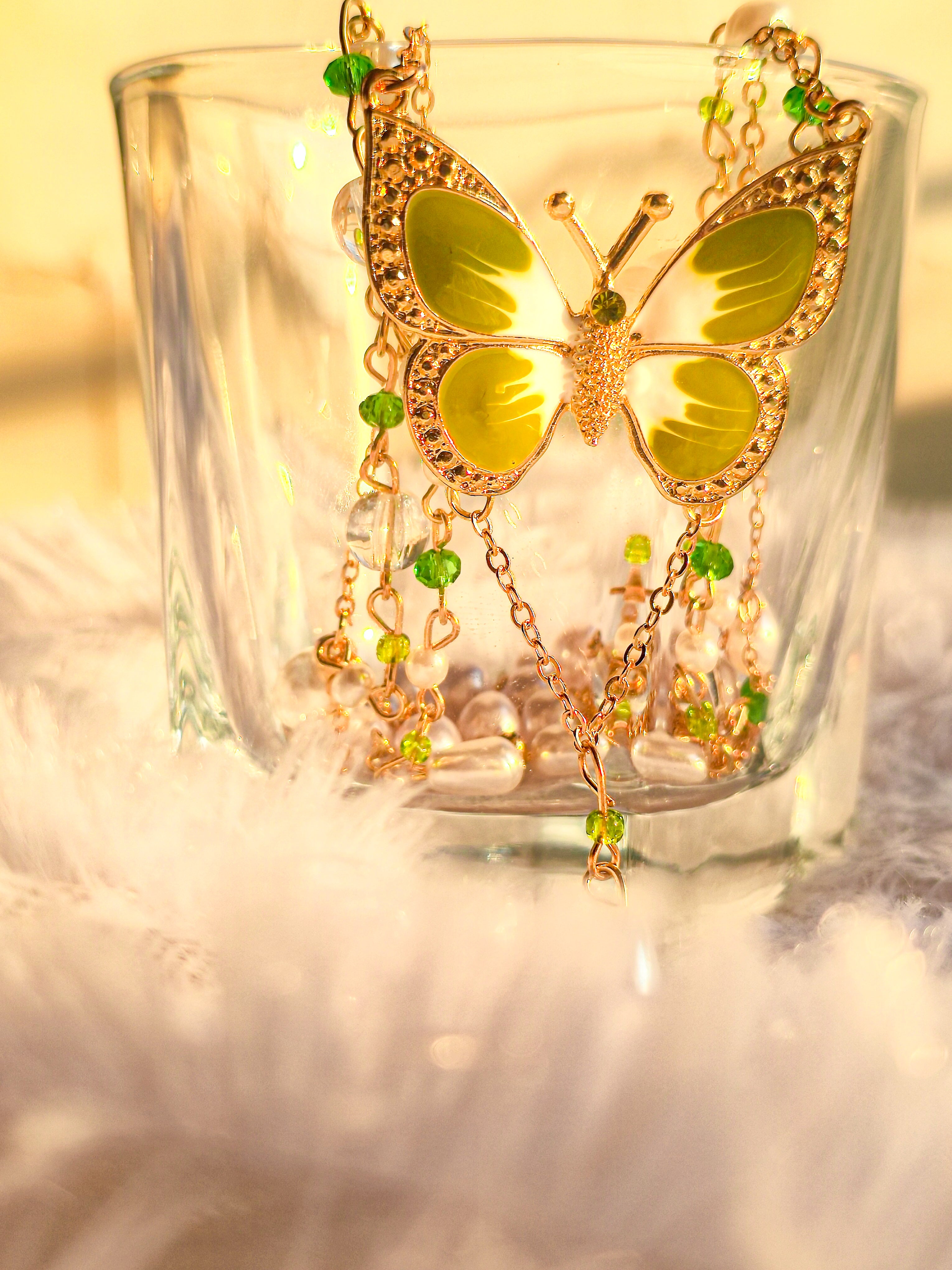 focused image of Garden Butterfly Pearl Choker Necklace by Rayona – gold plated jewellery necklace with multi layer butterfly pendant design by Rayona India 