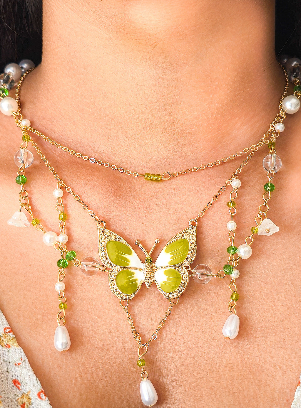 Garden Butterfly Pearl Choker Necklace for women – gold-plated jewellery with multi layer butterfly design by Rayona India 